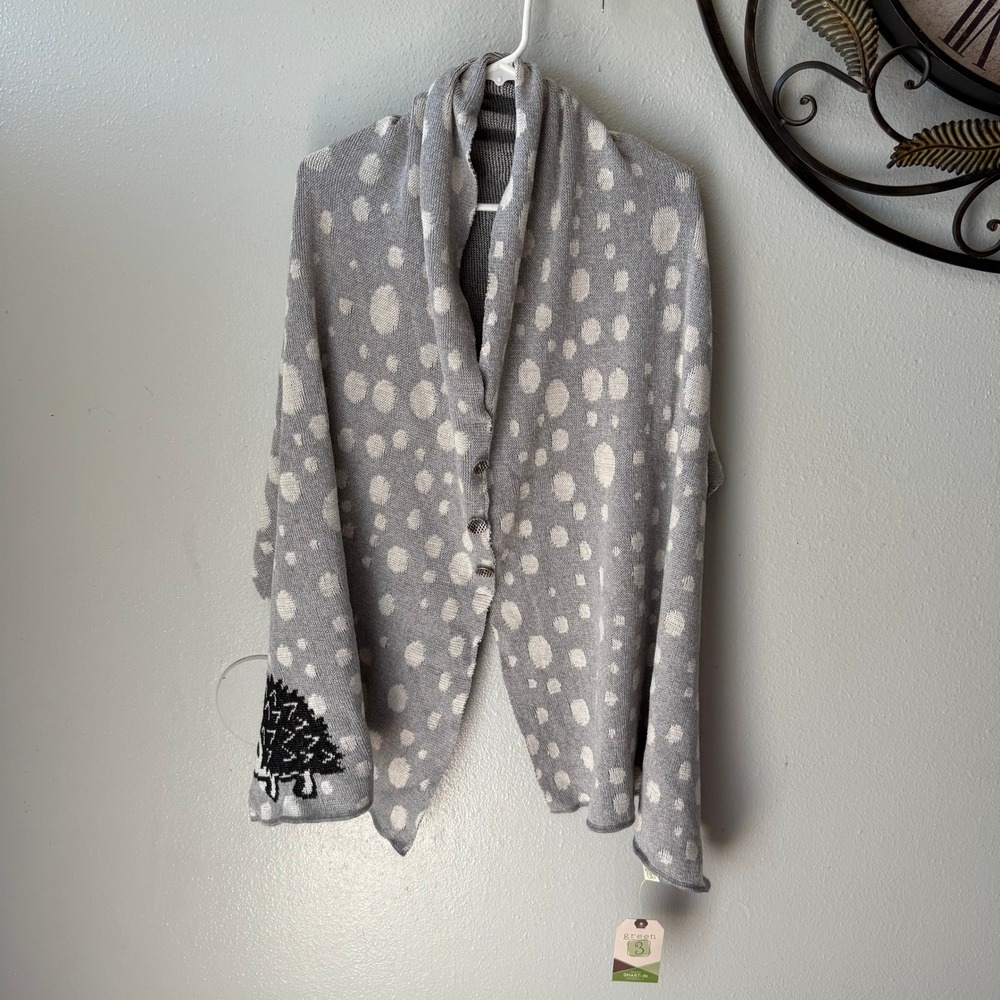 Green 3  Gray Polka Dot Button Wrap Cardigan Sweater‎ Hedgehog